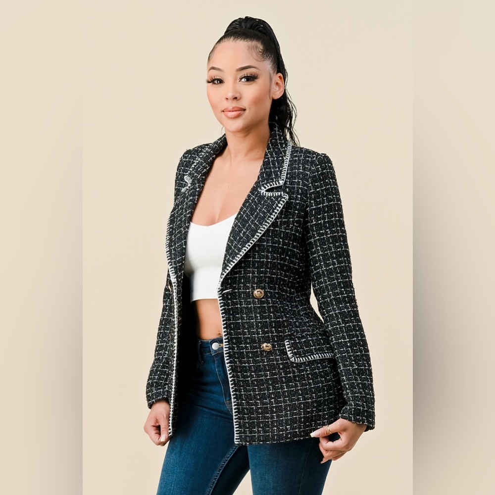 Black & White & Silver Tweed Blazer Jacket size Medium